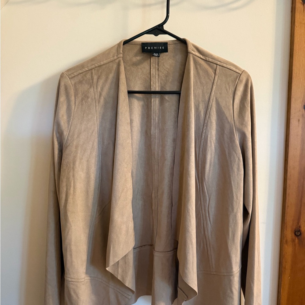 Premise Taupe Open-Front Faux Suede Blazer